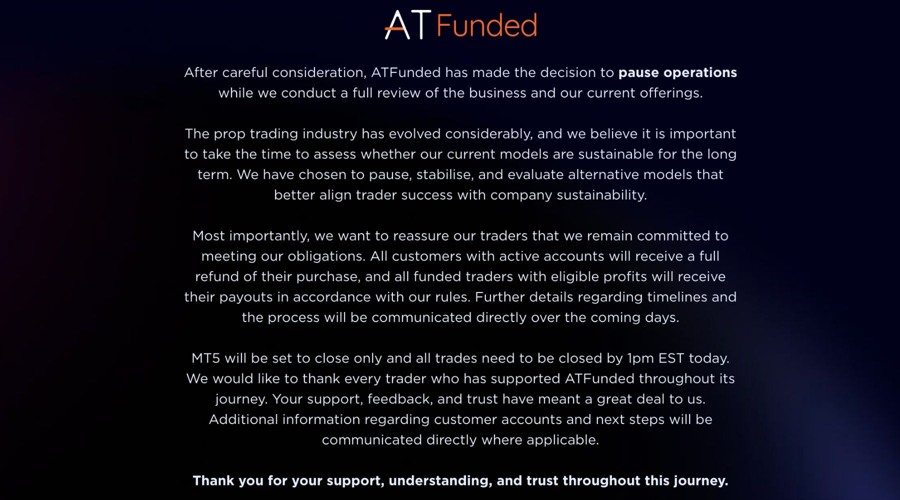 ATFX Suspends ATFunded Prop Trading Unit After Less Than Two Years